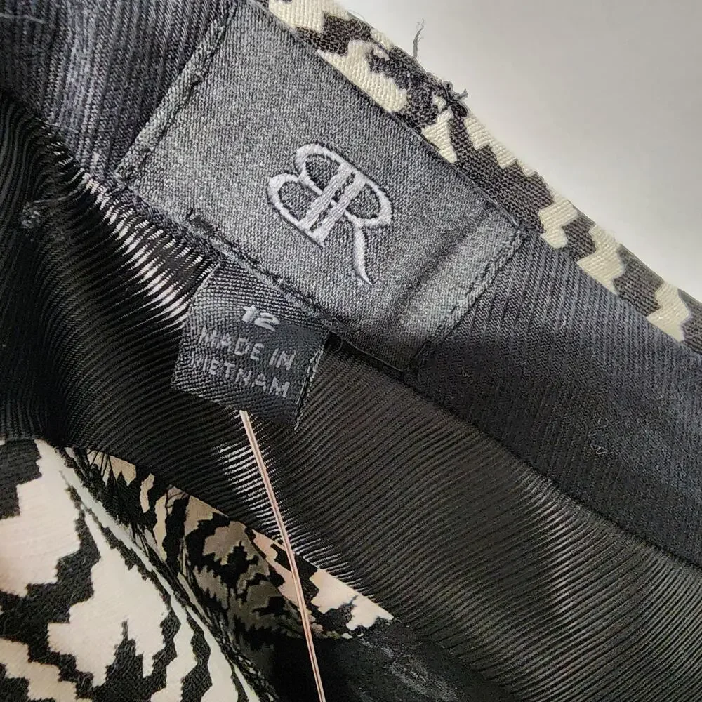 Banana Republic Womens Geo Hampton Crop Pants Size 12 Black Ecru Flat Front